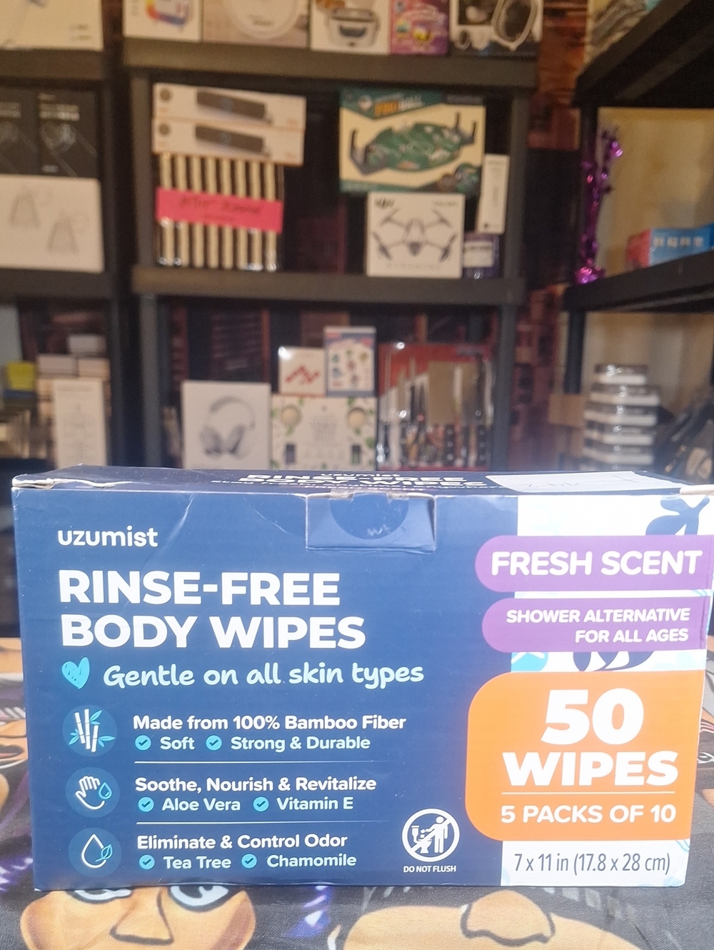 Rinse-Free Body Wipes - Fresh Scent, Blue (50 Wipes) Factory Sealed